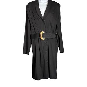 Monica Heart Women's Belted Blazer Dress Button Down Work Formal Black Size 16